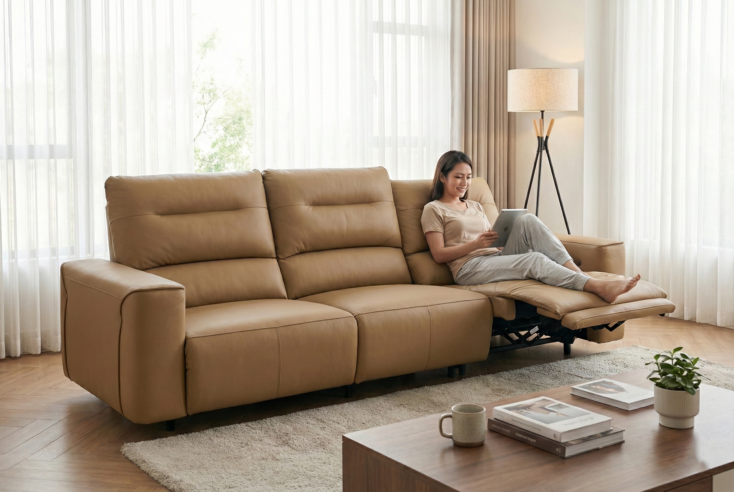 Ghế sofa 3 chỗ ngồi có điều chỉnh duỗi thẳng nệm ngồi bằng điện